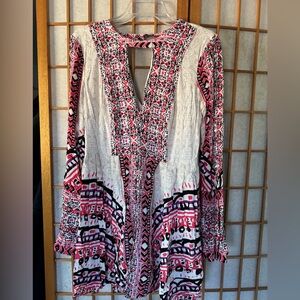 Free People White and Pink Graphic Mini Dress